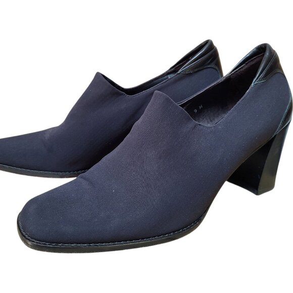 Donald J Pliner Ida Pumps Shoes Size 9 M Black Stretch Fabric 3" Stack Heel - Picture 3 of 8